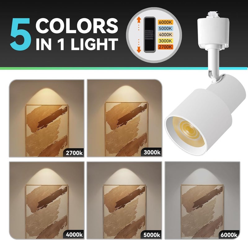 AIBISOD 10W 5-Color LED Track Lighting Heads, Dimmable H Track Light Heads 2700-6000K Flexible Adjustable Track Lighting Head Fixtures CRI90+24° for Accent Art Task, White Track Lighting Heads 4 Pack - Image 2